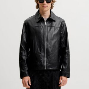 Ανδρικό δερμάτινο μπουφάν Atocha μαύρο – JACK & JONES