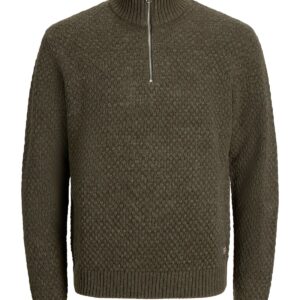 Ανδρικό πλεκτό πουλόβερ Blake με φερμουάρ λαδί – JACK & JONES