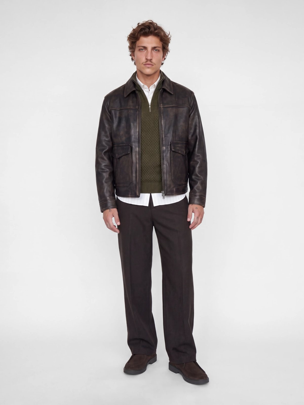 Ανδρικό πλεκτό πουλόβερ Blake με φερμουάρ λαδί – JACK & JONES