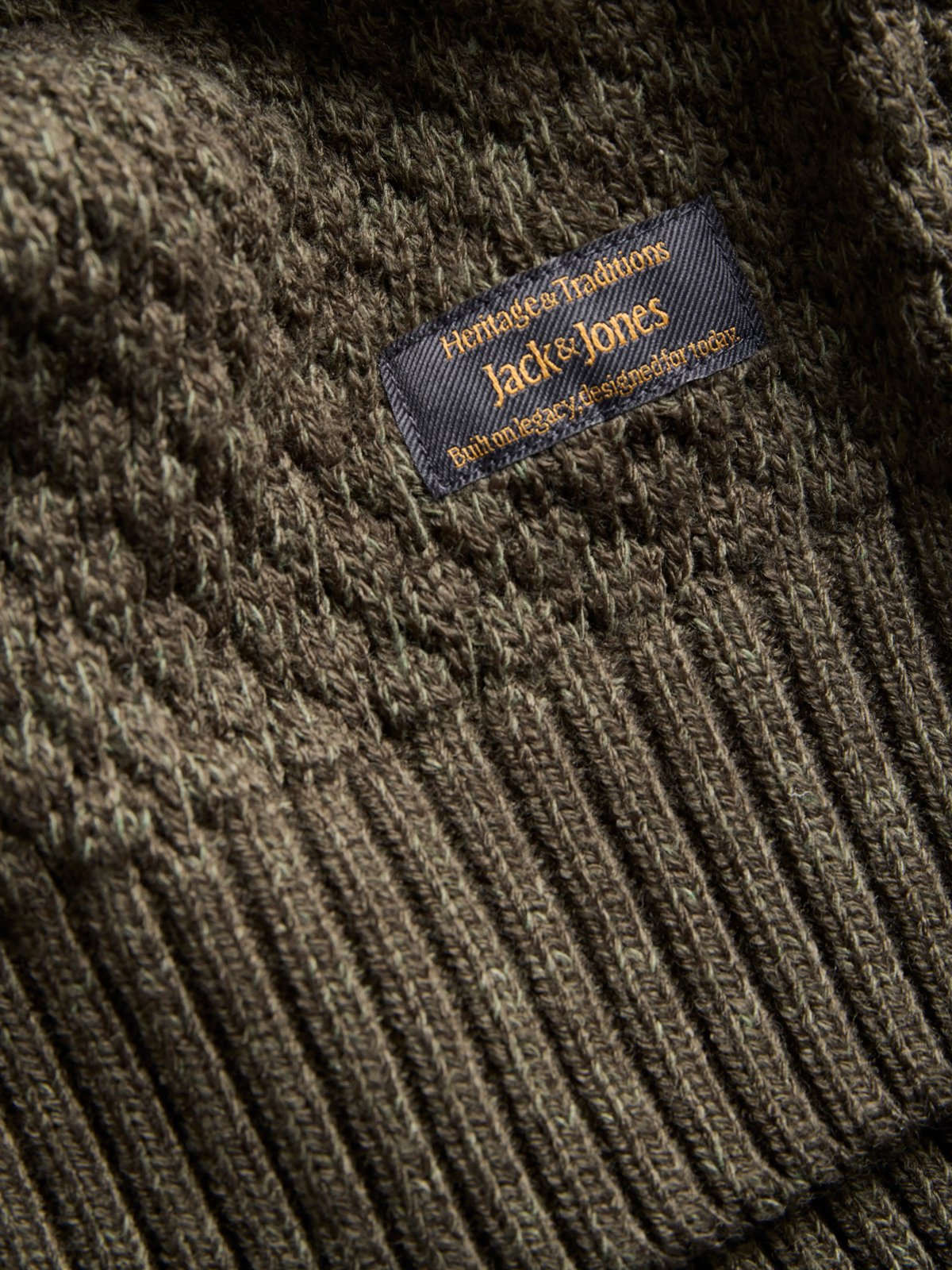 Ανδρικό πλεκτό πουλόβερ Blake με φερμουάρ λαδί – JACK & JONES