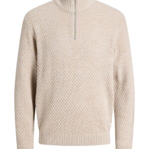 Ανδρικό πλεκτό πουλόβερ Blake με φερμουάρ μπεζ – JACK & JONES