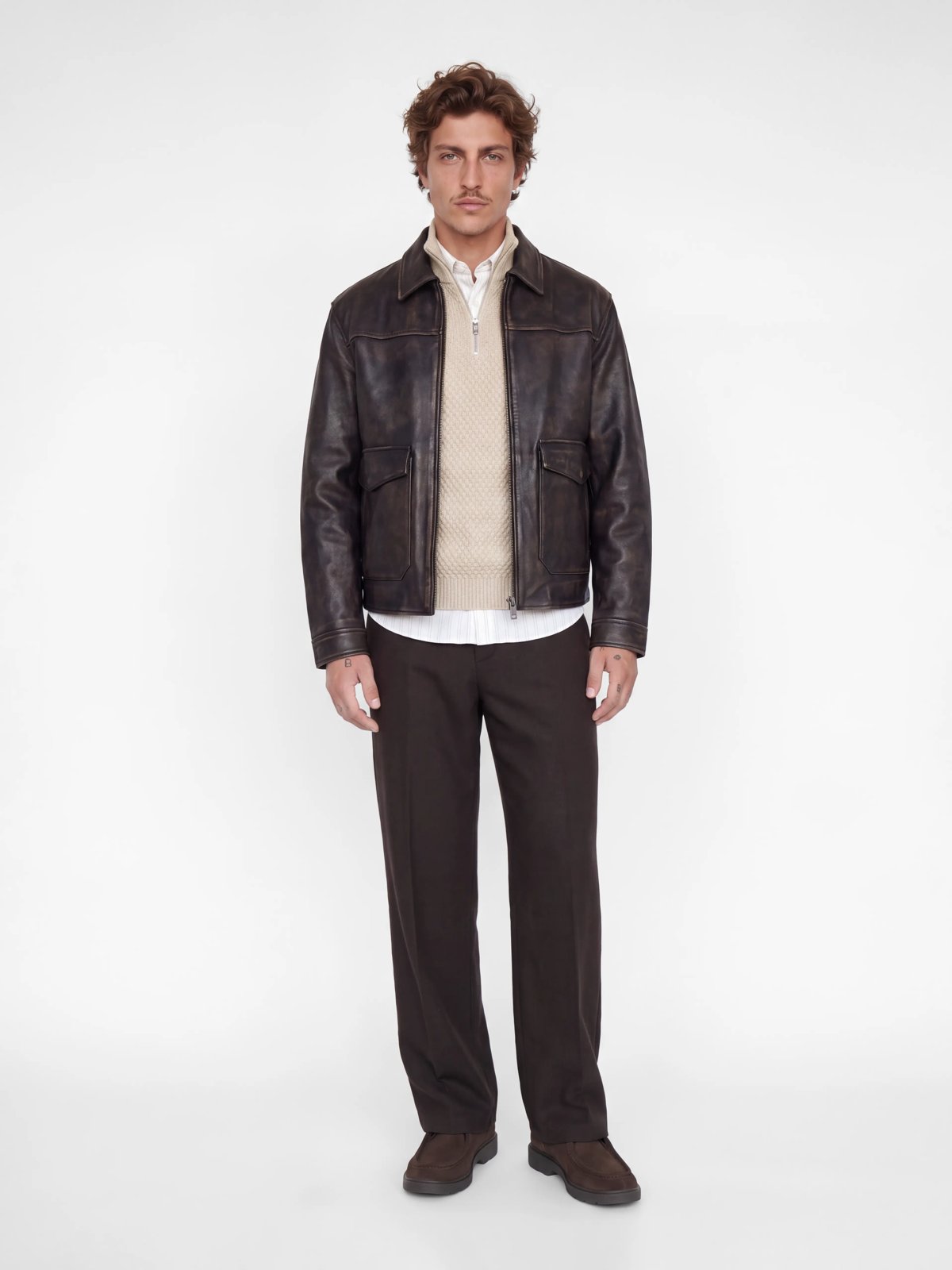 Ανδρικό πλεκτό πουλόβερ Blake με φερμουάρ μπεζ – JACK & JONES