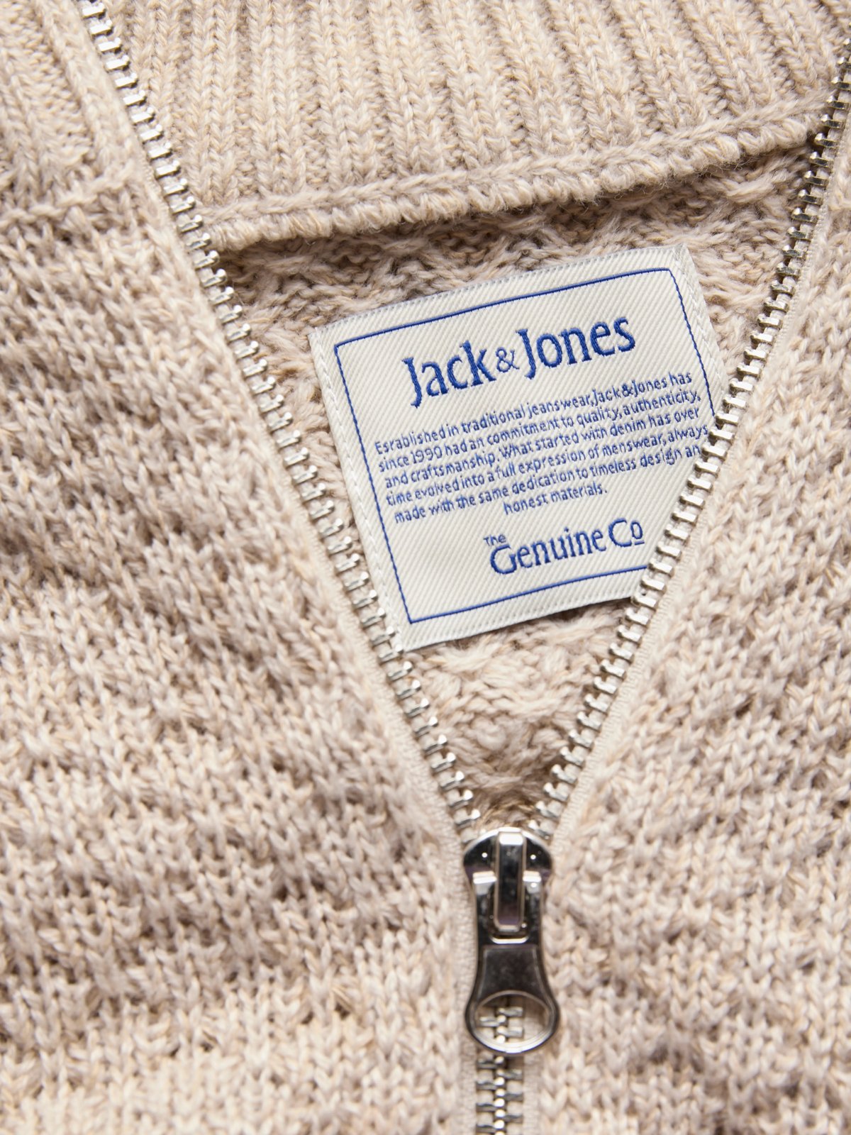 Ανδρικό πλεκτό πουλόβερ Blake με φερμουάρ μπεζ – JACK & JONES