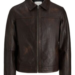 Ανδρικό δερμάτινο μπουφάν Atocha καφέ – JACK & JONES