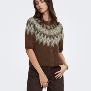 Γυναικεία πλεκτή ζακέτα Reykja Fair Isle καφέ – ONLY